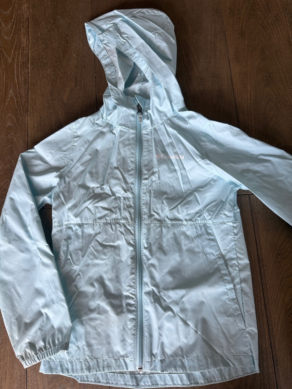 Columbia Pale Blue Hooded Windbreaker Jacket